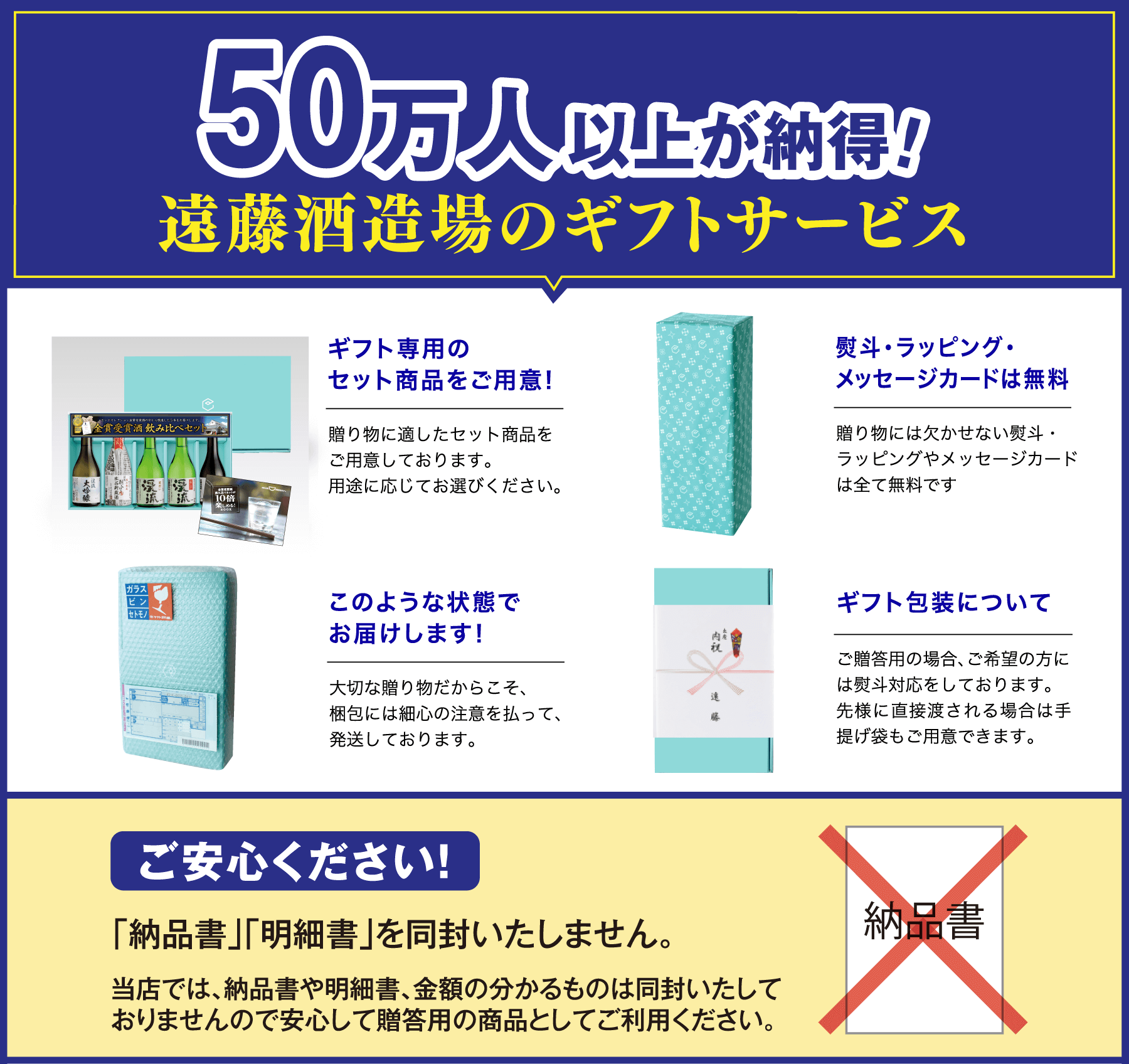 納品書、明細書を同封いたしません