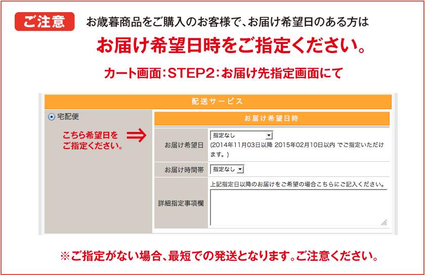 配送日指定方法