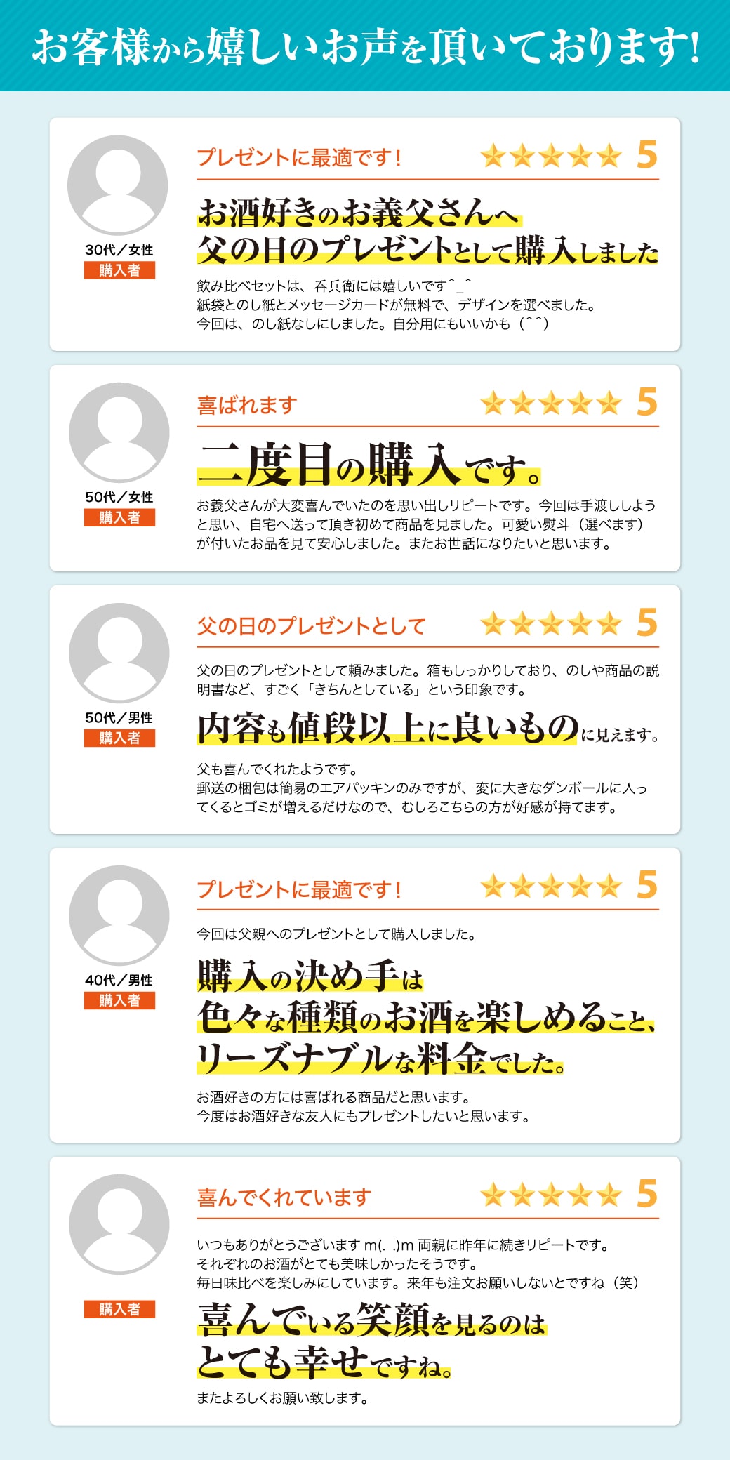 お客様から嬉しいお声をいただいております!